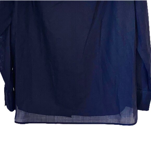 THEORY Airy Shirt Sheer Navy Blue Womens Sz P Button-up Notch Collar Hi-Lo Hem - Picture 6 of 10